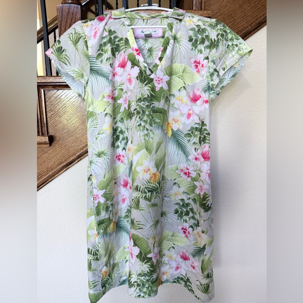 Tommy Bahama Pink & Green Tropical Print Dress- size SMALL